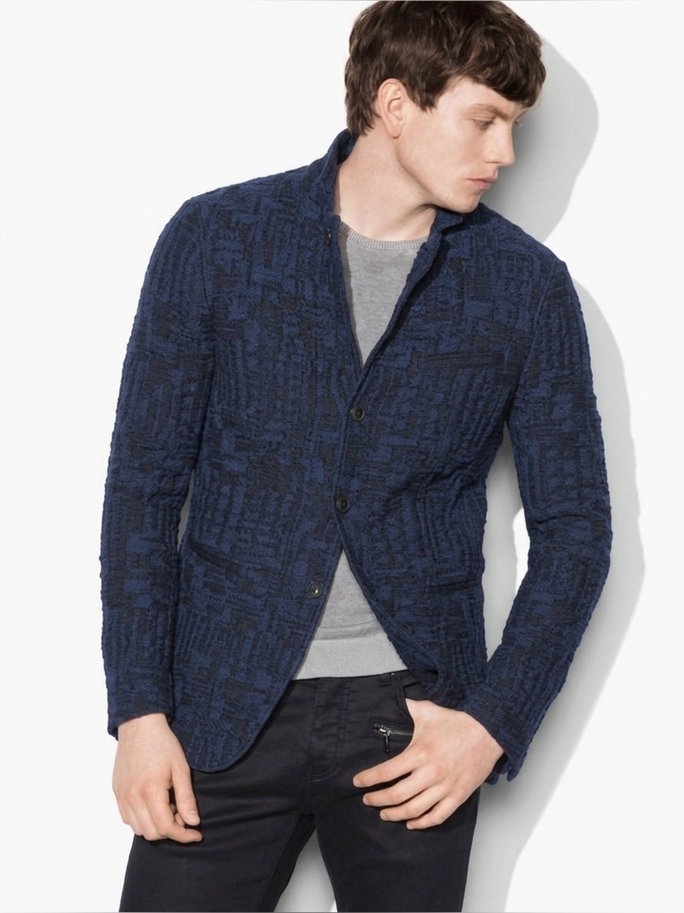 John Varvatos Textured Hook and Eye Jacket Size EU 48 USA 38